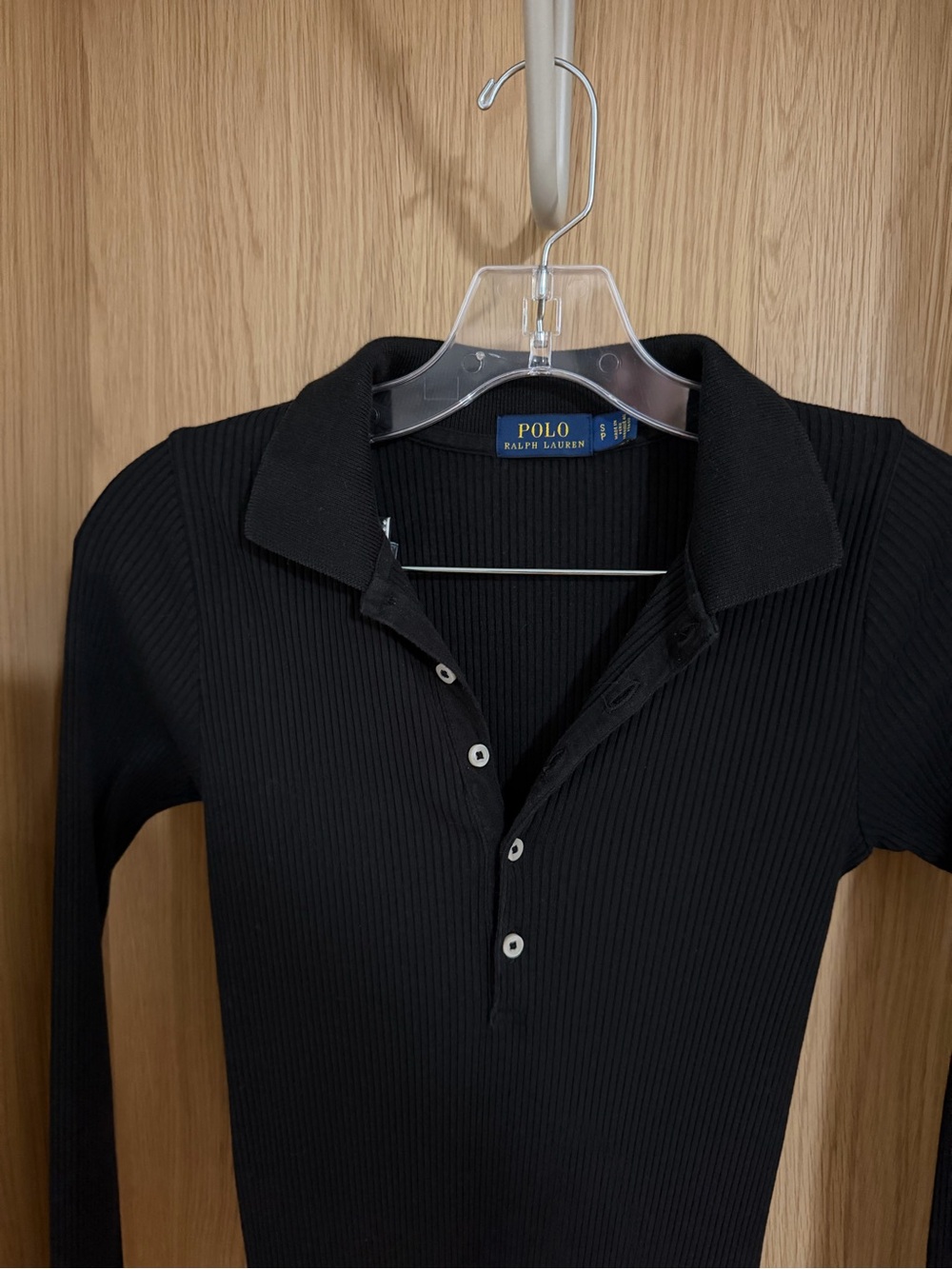 Polo by Ralph Lauren Black Ribbed Long Sleeve Polo Top